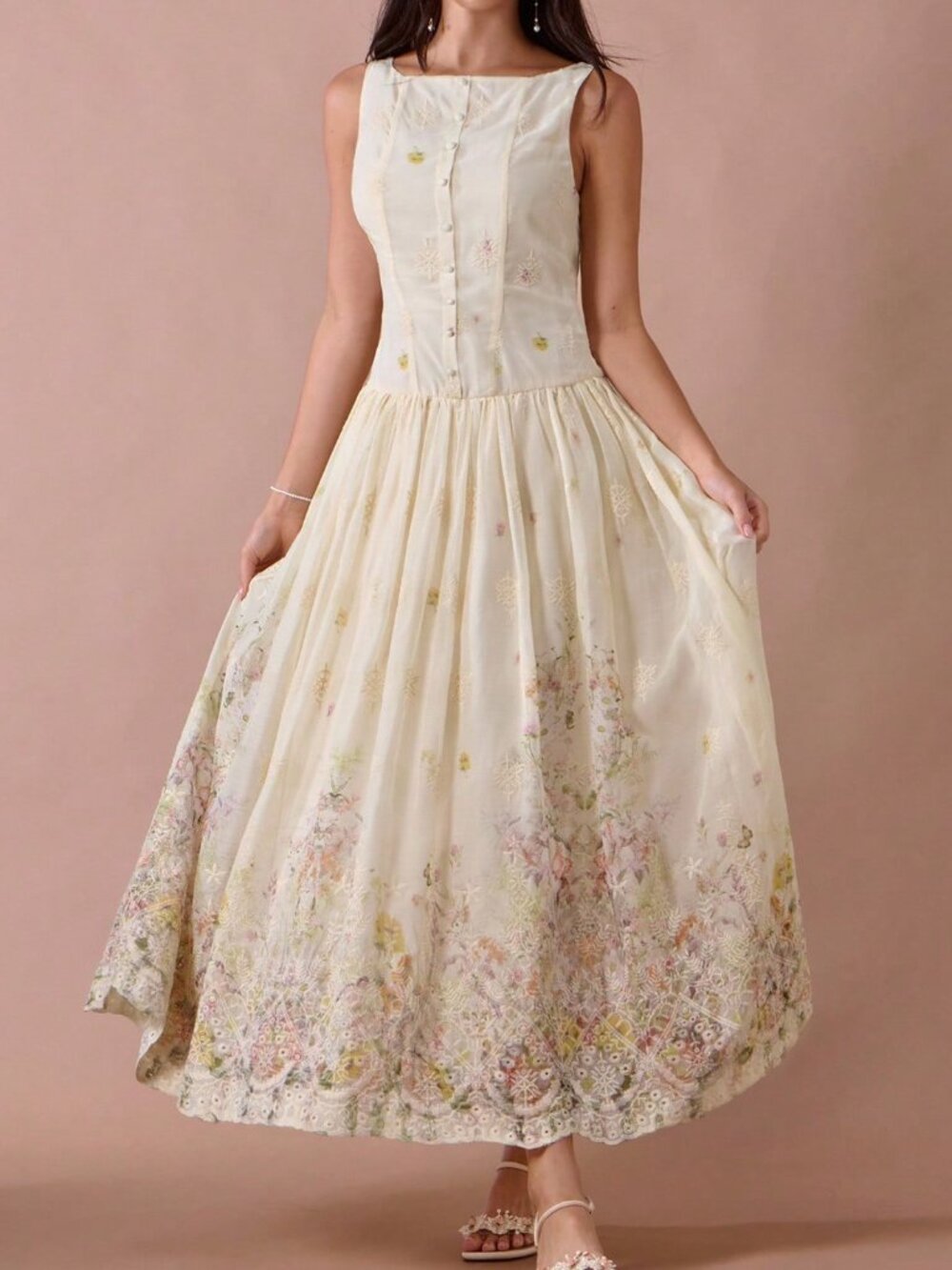 Multicolor Romantic Women's Elegant Floral Print Long Dress - Picture 6 of 7